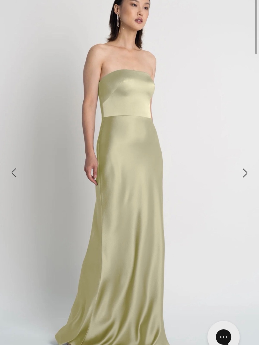 Jenny Yoo Strapless Satin Melody Gown in Matcha